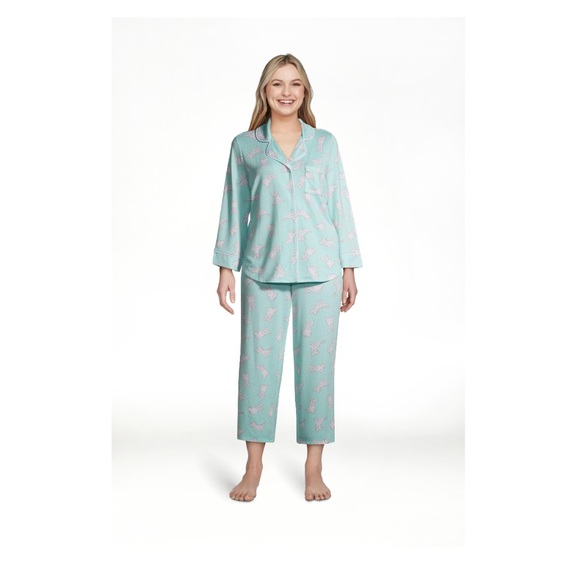 WOMENS Notch Collar 2-Piece Pajama Set, Size Small, Scotti Print - Picture 3 of 5